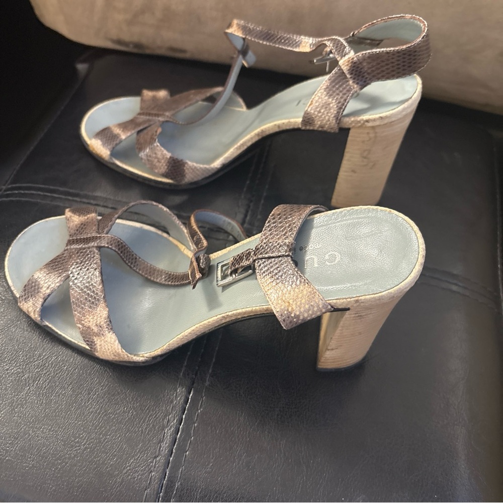 Gucci Sandals high heels wood Python snake skin sandal size 6.5 - Picture 11 of 13
